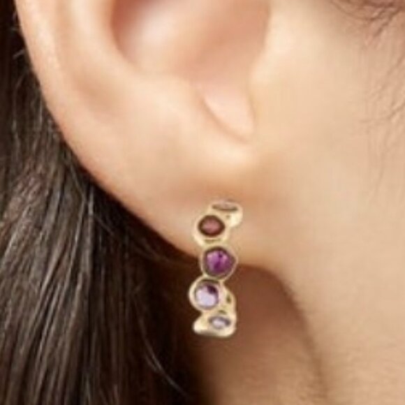 IPPOLITA 18K 750 YELLOW GOLD SAPPHIRE STARLET HUGGIE HOOP EARRINGS - Picture 9 of 10